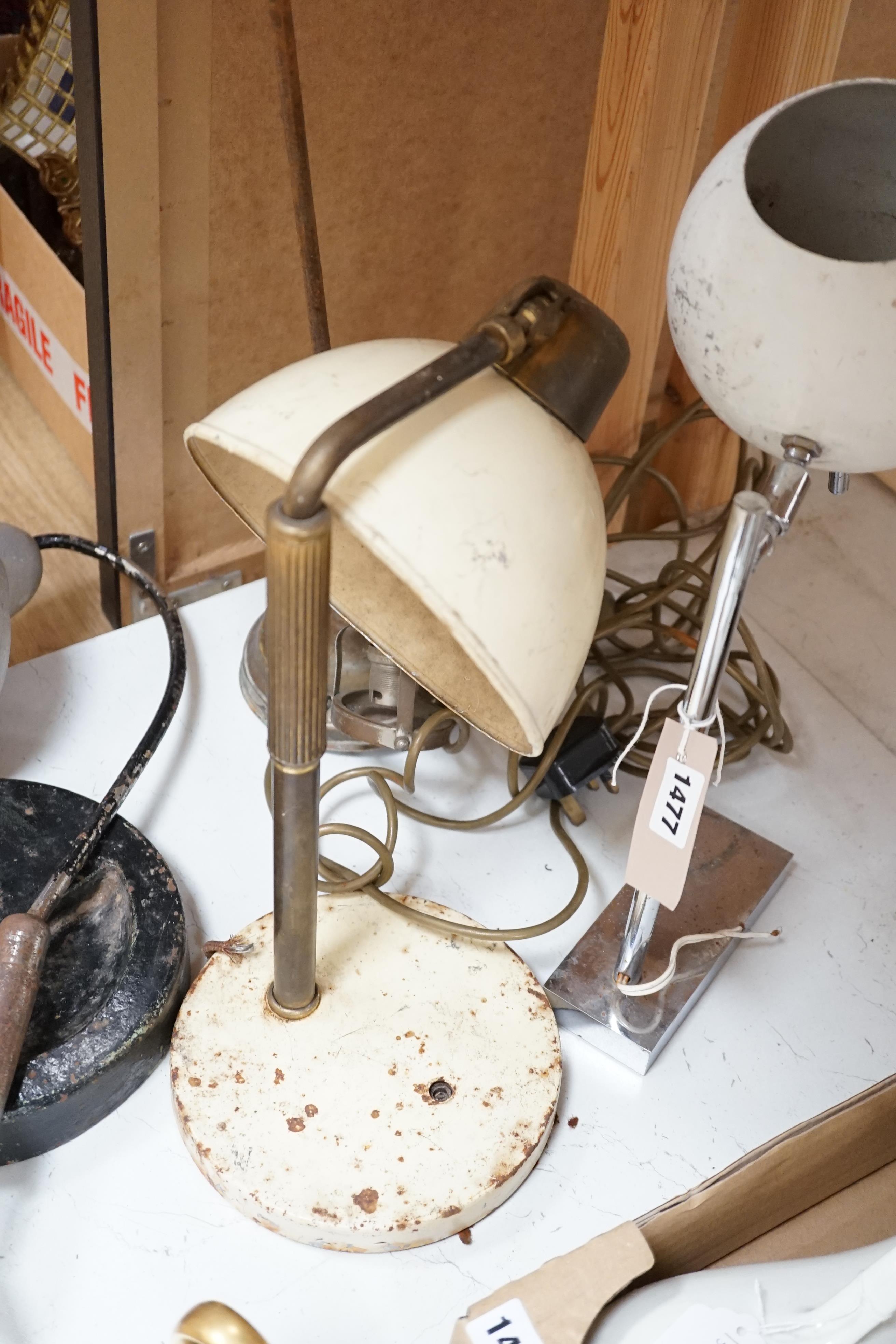 Four various mid-century adjustable desk-lamps